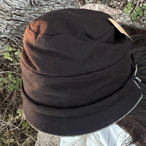 Wool Bucket Hat Brown color with Trim - Picture 2 of 11